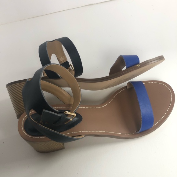 Talbots Leather Block Heel Ankle Strap Sandals blue black sz 7.5M - Picture 5 of 11